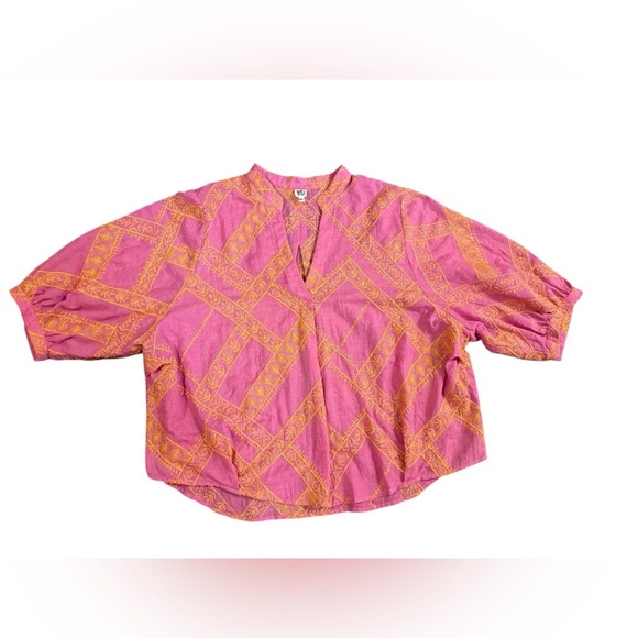 Ivy Jane EMBROIDERED POPOVER TOP in Orange and Pink Size M/L - Picture 3 of 9